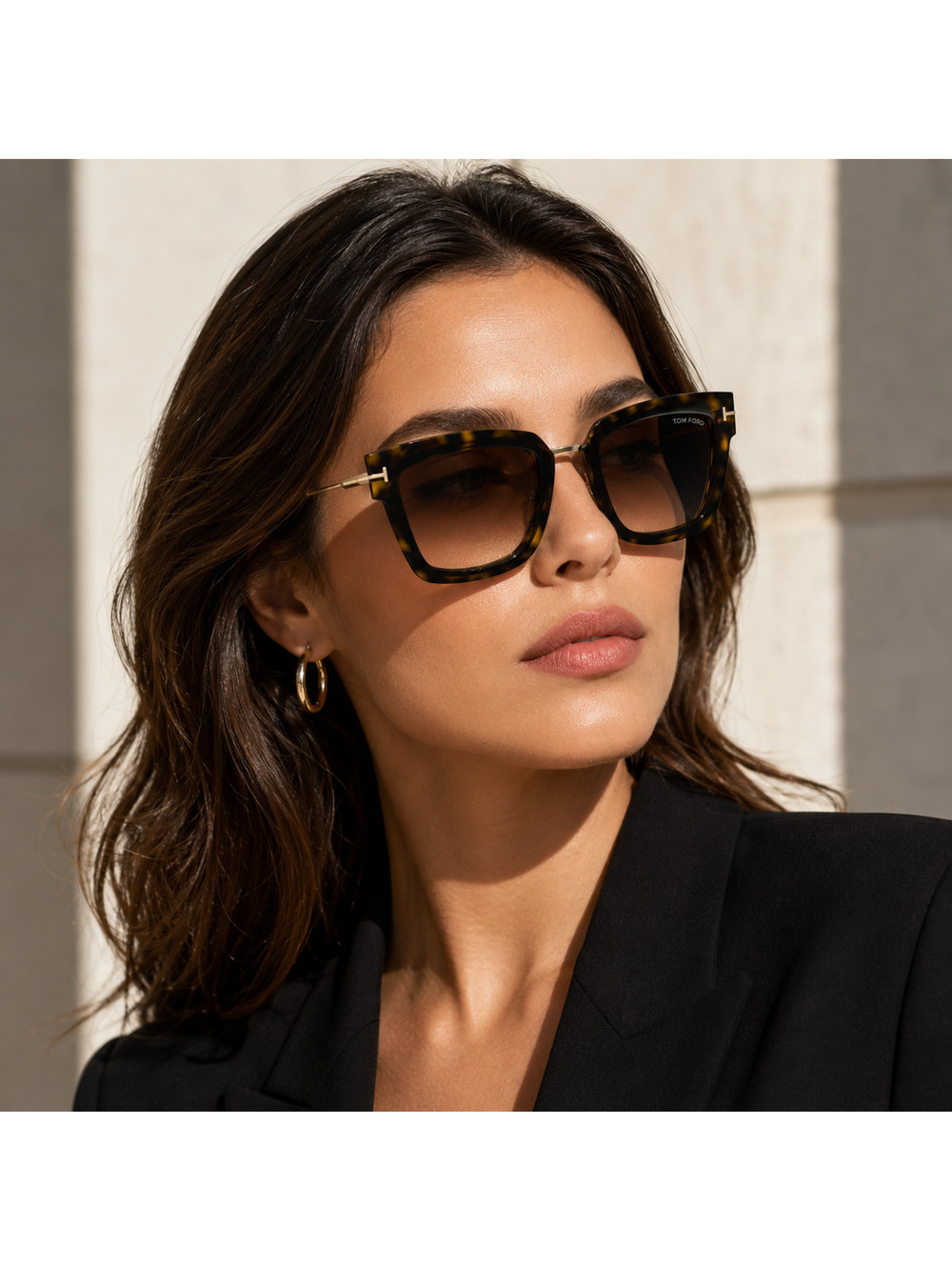 Tom Ford Tortoiseshell Square Sunglasses with Gradient Lenses